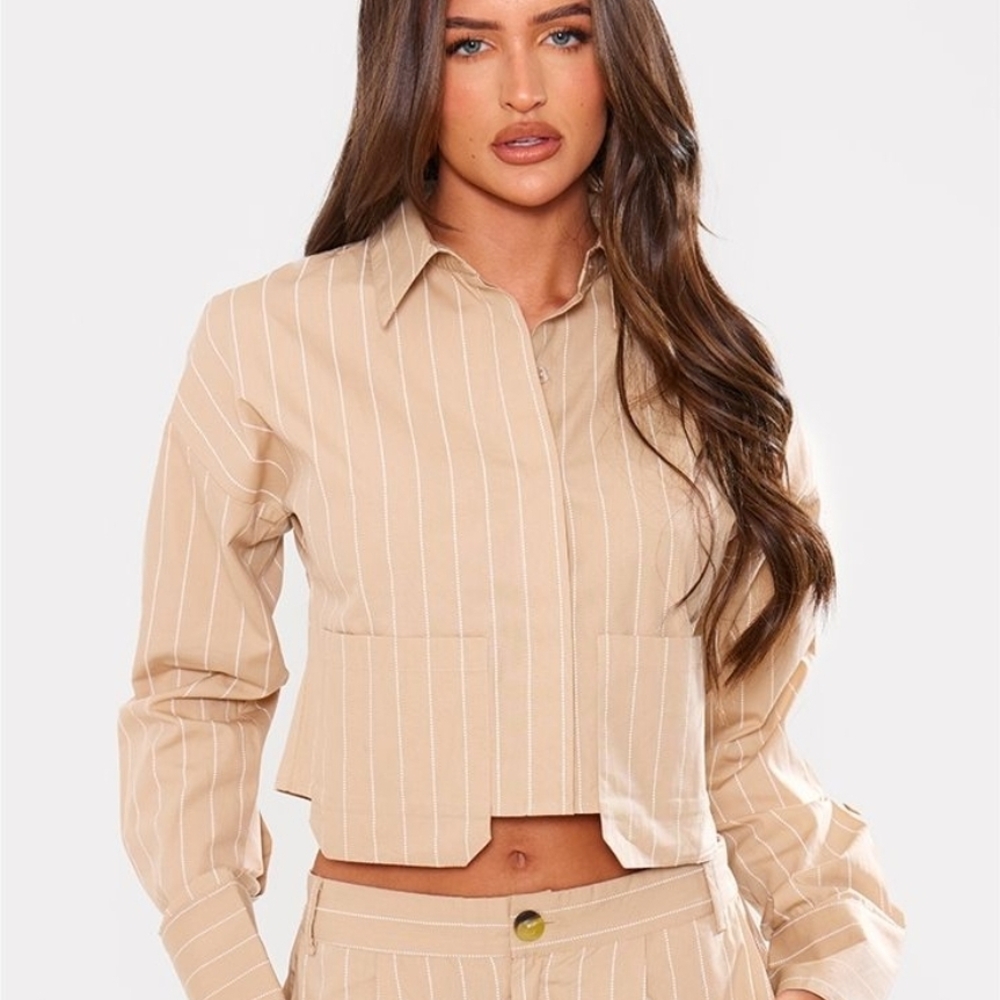 Cropped,Tan Striped Women's Top